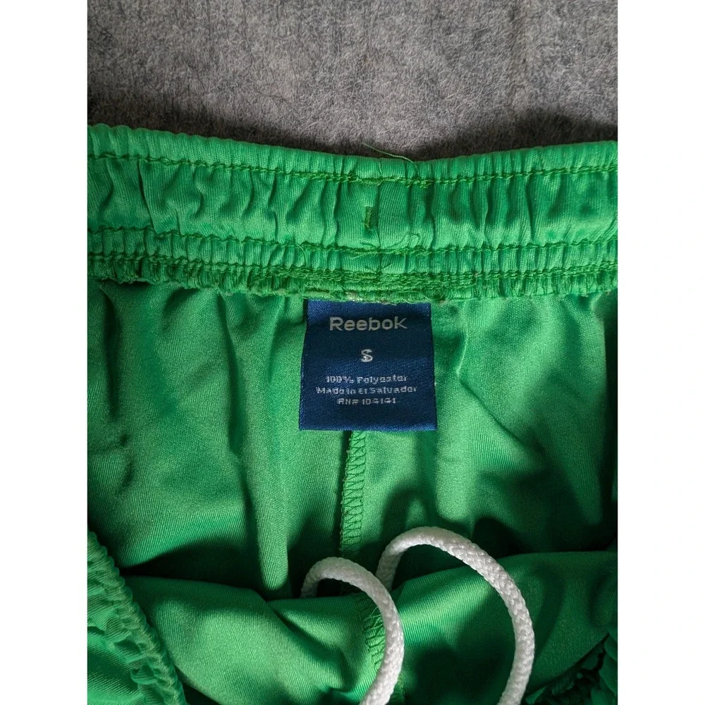 Reebok Mens Athletic Shorts Green White Piping Elastic Waist Drawstring Mesh